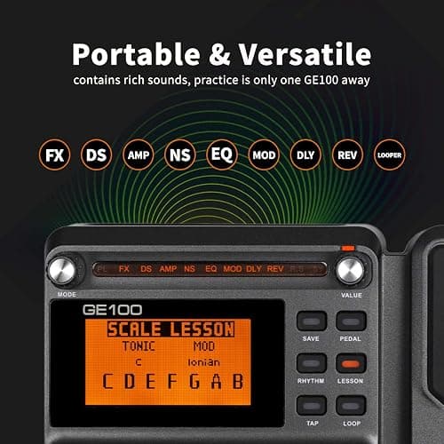 MOOER GE100 Multi-Effects Guitar Pedal with 80 Presets, 66 Effects, Loop and 40 Drum Rythm. Distortion, Expression Volume Wah Pedal, Tap Tempo, Headphone Out, LED Screen, Tuner thumbnail 3
