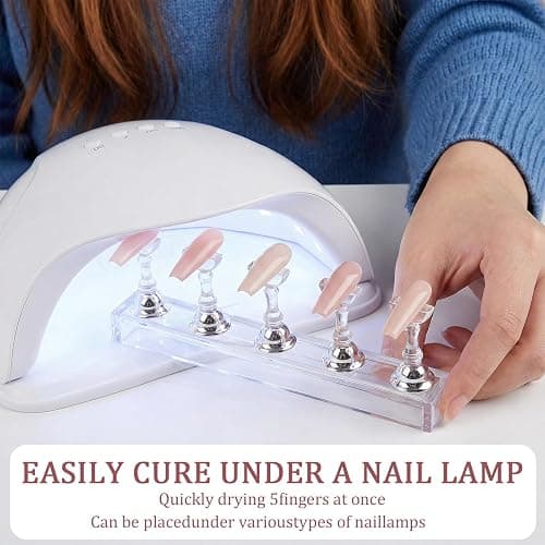 UPEOXT Nail Stand for Press on Nails, 2 Sets Acrylic Nail Holder for Painting Nails Gel, Magnetic Practice Kit with 1 Heart Base, 1 Flower Base, 100 Adhesive Stickers, DIY Salon Art Display Supplies thumbnail 5