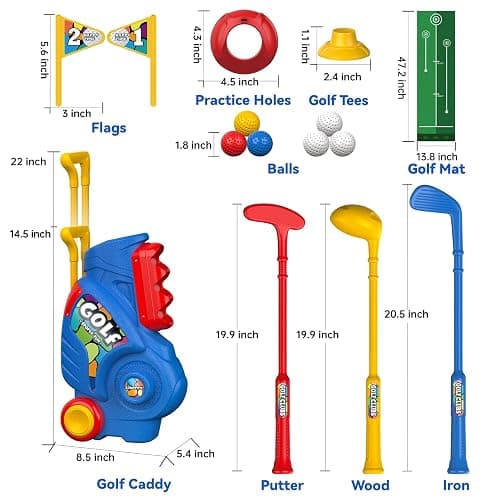 Liberry Toddler Golf Set with Putting Mat for 2 3 4 Years Old Boys Girls, Upgraded Kids Golf Cart with Unique Shoulder Strap Design, Indoor and Outdoor Golf Toys Gifts thumbnail 2