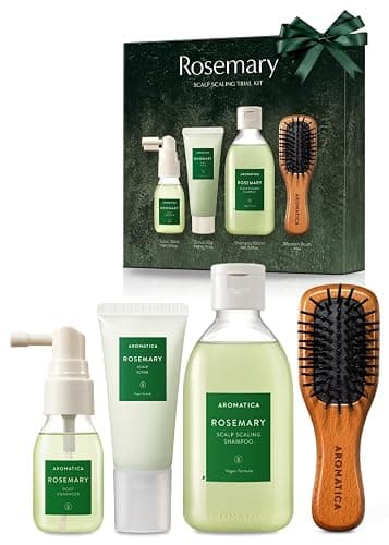 AROMATICA Rosmarin Kopfhaut-Skalierung - Geschenkset - [Mini Holzhaarbürste / rosmarin shampoo 100 ml / Rosmarin-Wurzel Verstärker 30 ml / Kopfhaut-Peeling 30 ml] Pflanzenbasiertes veganes hair care - Image 1