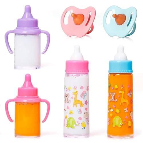 fash n kolor My Sweet Baby Disappearing Doll Feeding Set, Baby Care 6 Piece Doll Feeding Set - for Toy Stroller | 2 Milk & Juice Bottles with 2 Toy Pacifier for Baby Dolls (Blue) thumbnail 3