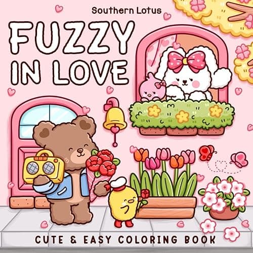 Fuzzy In Love: Coloring Book for Adults and Teens Featuring Little Fuzzy Animals in Love Moments and Cozy Activities, Cute Designs for Relaxation and Chill (Fuzzy Buddies) - Image 1