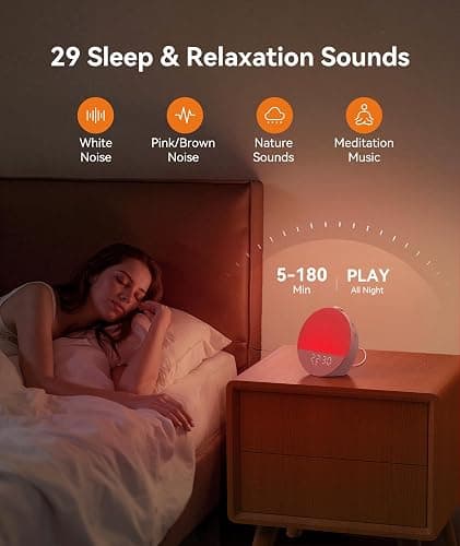 Dreamegg Sveglia Luminosa per Adulti e Bambini, Lampada da Comodino con Sveglia, 29 Tracce di Rumore Bianco, 0-20 Livelli di Luminosità, Modalità Preferiti, Funzione Snooze, per Camera da letto thumbnail 4