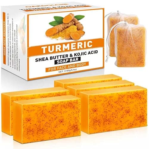 OAKDOLCHE 5 Pack Turmeric Kojic Acid Soap Bars(80g) - Infused with Retinol, Hydrolyzed Collagen, Vitamin E & Shea Butter, Gentle Care for Face, Body & Underarms, SLS Free, Suitable for Oily & Dry Skin - Image 1