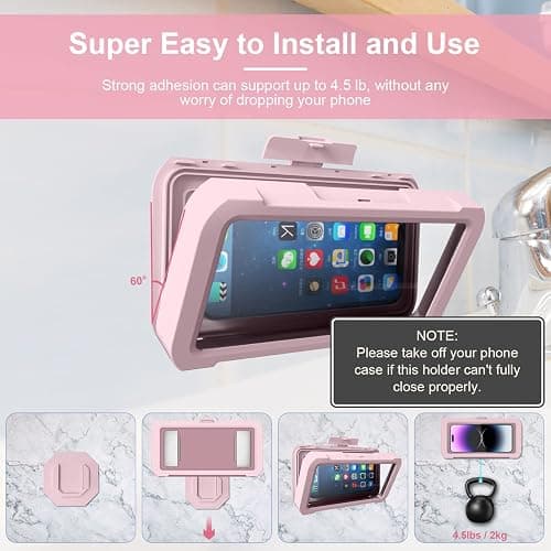 URROY Shower Phone Holder Waterproof, 360° Rotation Shower Phone Case, Anti-Fog High Sensitivity Universal Cover Mount Stand for Bathroom Wall Mirror Bathtub Kitchen, Gift for Men Women thumbnail 5