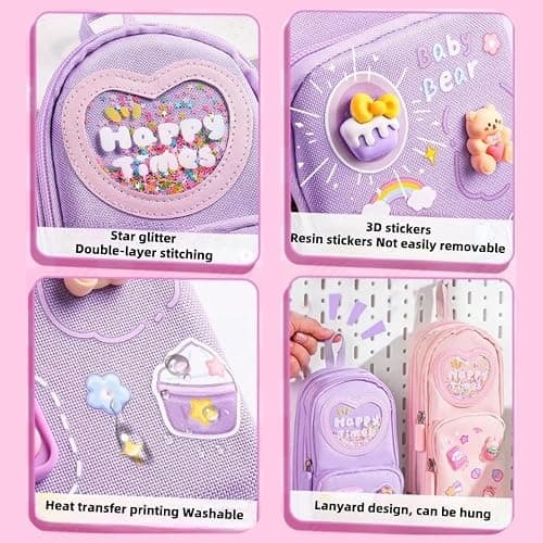 Large Capacity Kawaii Purple Pencil Case - Cute 3-Compartment Stationery Organizer for School Supplies, Office, and Travel | Ideal Gift for Students, Artists, and Art Lovers, Holds 50 Pens or Pencils thumbnail 3