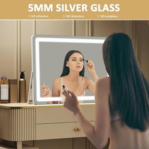 Gvnkvn Ligheted Vanity Mirror with Lights, 14" x 10" LED Makeup Mirror, 3 Modes Light, Smart Touch Control Dimmable, 360°Rotation, Rectangle White Frame thumbnail 7