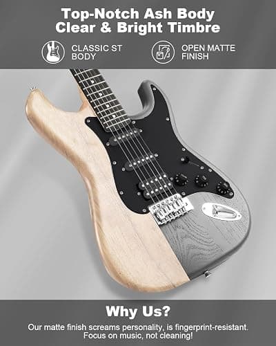 RVONE RST-150 39" Beginner Electric Guitar Kit with Amp & HSS Pickups | Complete Starter Set for Newcomers w/Essentials | Gig Bag, Extra Strings, Digital Tuner, Capo, Strap | Home Practice (Black) thumbnail 4