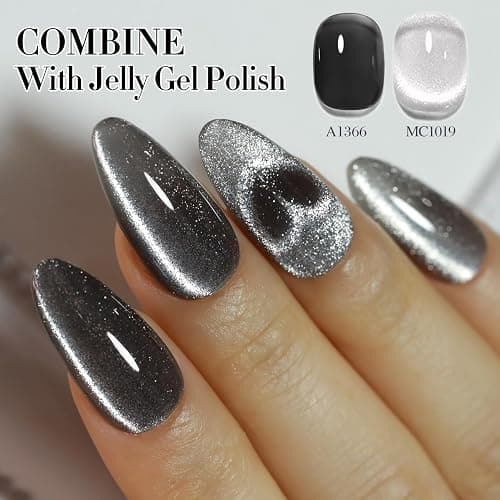 Double Rhythm 0.5 OZ Cat Eye Gel Polish with Magnet 15ML Holographic Glitter Shimmer Translucent Jelly Color Magnetic Polish Salon DIY at Home (Silver-MC1019) thumbnail 6