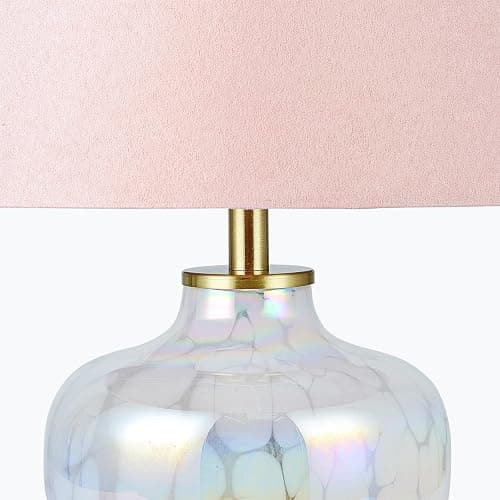 Velooke 15" Hand-Blown Glass Table Lamp, Blush Pink Velvet Shade, Mesmerizing Pearlized Swirling Cloud Base, Small Accent Lamp for Girls Bedroom Nightstand, Living Room(Bulb Not Included) thumbnail 5