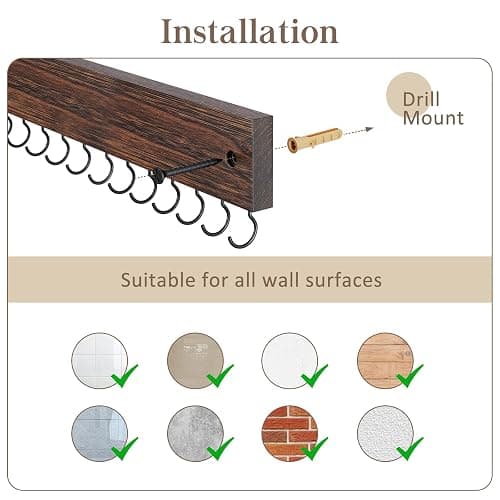 Lolalet Wooden Necklace Holder for Wall with 15 Hooks, Necklaces Hanger Easy Install Wall Mount Necklace Organizer, Jewelry Hangers for Chains, Bracelets, Earrings -Brown thumbnail 6