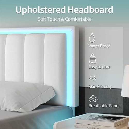 IMMERSTABLE Full Bed Frame with Headboard, RGB LED Bed, White | App-Controlled RGB Lights, Faux Leather Headboard, Wood Slat Support, No Box Spring Needed, Quiet Design, Easy Assembly thumbnail 4