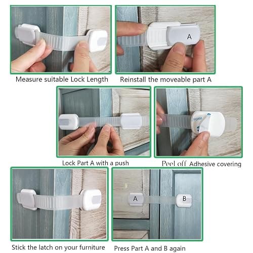 Child Proof Baby Safety Locks For Cabinet Locks Extra 3M Adhesive No Screws For Drawers Cupboard Doors (8Pack child safety cabinet locks) thumbnail 4