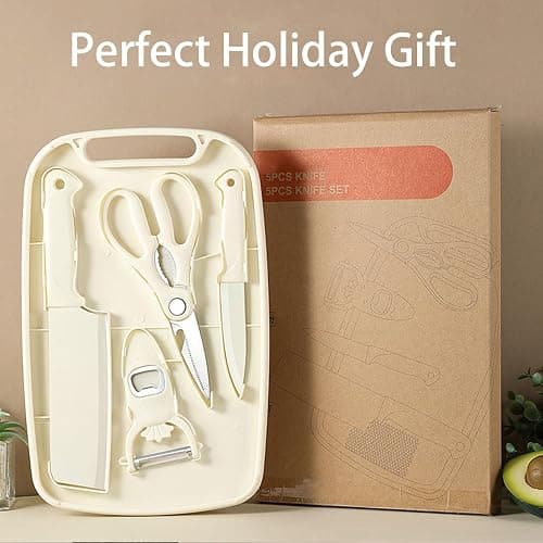 WEISHEHUG Knife and Cutting Board Set, 5 In1 Travel Small Cutting Boards with Knife Camping Essentials Cream Colored Chopping Board for Travel College thumbnail 8