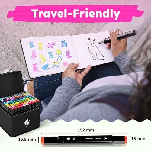 ZENO 80 Alcohol Markers Dual Tip – Brush & Fine Tip Markers for Adult Coloring Books, for Art, Drawing & Illustration, No Bleed Coloring Set with Case for Adults & Kids thumbnail 2