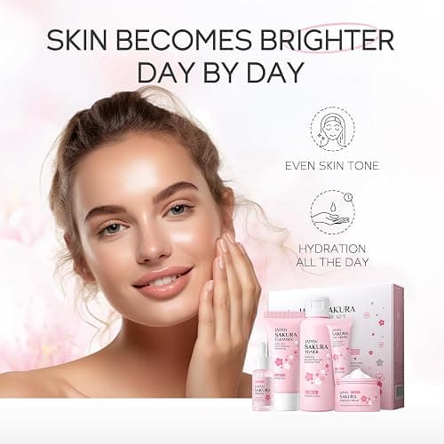 LAIKOU Skin Care Set JAPAN SAKURA Women Beauty Gift Sets Skin Care Kit with Cleanser, Toner, Serum, Eye Cream, Face Cream Travel Kit for Women Teen Girls Mom Daughter Birthday TSA-friendly Sizes 5pcs thumbnail 4