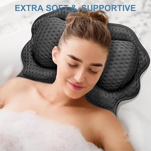 SetSail Bath Pillow, Relaxing Bath Pillows for Tub Neck and Back Support Soft 4D Breathable Air Mesh Ergonomic Bathtub Pillow with 6 Strong Suction Cups and Hook Luxury Bathroom Accessories,Black thumbnail 7