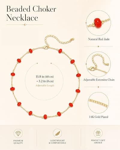 SHANTYSON Beaded Choker Necklace 14K Gold Plated Natural Stone Boho | Multicolor, Turquoise, Handmade, Beach Summer Style, Western Jewelry, Adjustable Chain thumbnail 5