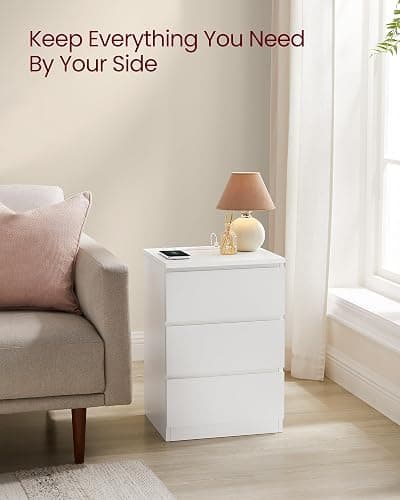 VASAGLE KAILYN Collection - Bedside Table with Power Strip, Side End Table with Drawers, 2 AC Outlets, 2 USB Ports, for Living Room, Bedroom, Study, Cloud White LET631W15 thumbnail 8
