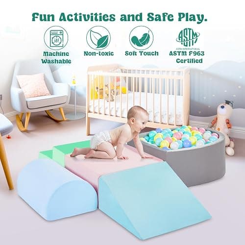 Climbing Toys for Toddlers, Foam Baby Climbing Blocks with Ball Pit for Toddlers 1-3 Inside, 5-Piece Soft Play Blocks, Indoor Climb Crawl Activity Play Set, Birthday Gift (Balls not Included) thumbnail 6