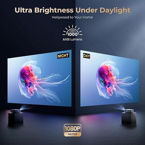 ⭐⭐⭐ [1000 ANSI & Audio by DBX-TV] Alvar Smart Projector with WiFi 6 and Bluetooth, 30W Speakers, NetfIix Licensed & DoIby Audio Outdoor Proyector, Auto Focus Native 1080P Projector with HDR10, Black thumbnail 2