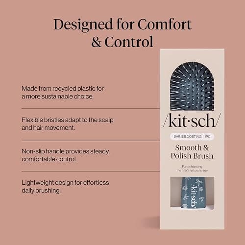 Kitsch Smooth & Polish Brushes – Dual Bristle Brush, Frizz Control Detangler Hair Brush, Nylon Hairbrush for Women Cushioned Pad for Scalp Massage, Hair Tool for All Hair Types - Coastal Blue Print thumbnail 3