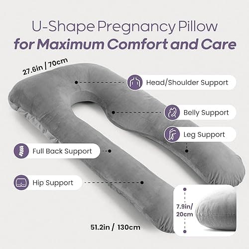 Nuliie Pregnancy Pillow for Sleeping, U Shaped Full Body Pillow Pregnancy Pillows, Maternity Pillow Support for Back, Hips, Legs for Pregnant Women, With Washable Velvet Cover (Grey) thumbnail 3
