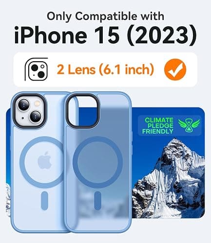 CANSHN Magnetic Case for iPhone 15 Case [Compatible with MagSafe & MIL-Grade Drop Tested] Slim Translucent Matte Cover, Anti-Scratch Shockproof Phone Case for iPhone 15 6.1 Inch, Sky Blue thumbnail 2