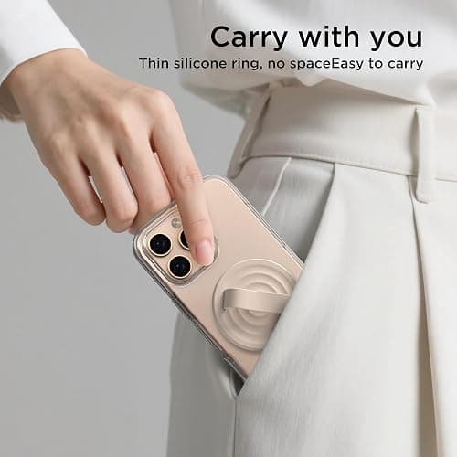 COFFKER Magnetic Phone Grip Ring Holder, Liquid Silicone Magnet Cell Phone Grip Finger Loop, Compatible with Magsafe, Back of Phone for iPhone 17/16/15/14/13/12 Series, Oat thumbnail 9