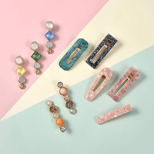 Mehayi 20 PCS Pearls and Acrylic Resin Hair Clips, Handmade Hair Barrettes, Marble Alligator bobby pins, Glitter Crystal Geometric Hairpin, Elegant Gold Hair Accessories, Gifts for Women Girls thumbnail 5