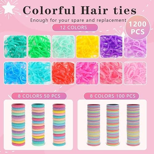 Hair Accessories for Girls, 1350P Colorful Hair Ties with 44P Hair Clips, Glitter Butterfly Hair Clips, Hair Wax Stick, Butterfly Hair Claws, Hair Barrettes with Comb Set&Organizer Box, Christmas Gift thumbnail 3