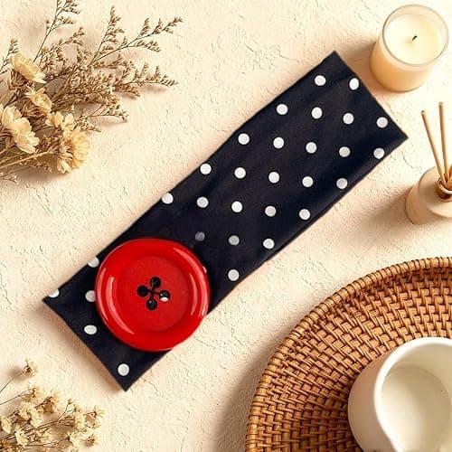 Wishcore Big Button Polka Dot Wide Headband Hair Hoop Y2K Retro (White-Red) | Cutecore,Daily Makeup Hair Accessory,Cute Headbands,Soft Non Slip Fashion Hair Bands,Daily Outfits Party Hair Accessories thumbnail 5