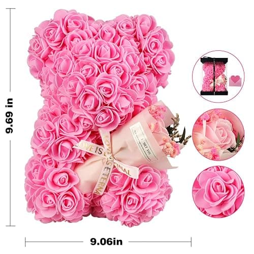 K KYMAKE Rose Bear Gift for Mom, Mothers Day Preserved Rose Teddy Bear with Gift Box & Greeting Card – Handmade Flowers Bear for Women, Anniversary, Birthday Gifts for Her thumbnail 3