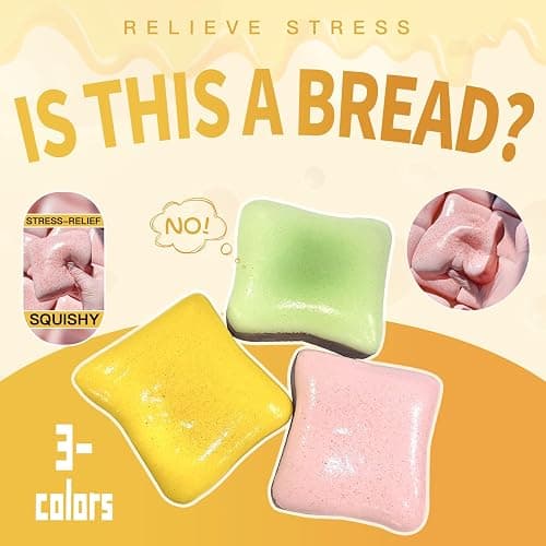 Sticky Bread Squishy Toys, a Slow-Rising Fidget for Stress Relief & Focus | Fun Kawaii Desk Accessory for Adults & Teens (Pink) thumbnail 3