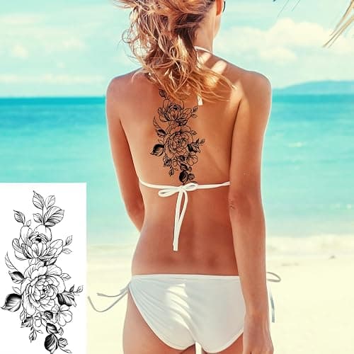 82 Sheets 3D Flowers Temporary Tattoos for Women Adult, Including 12 Sheets Large Fake Tattoos That Look Real and Last Long, Waterproof Rose Moon Butterfly Tiger Snake and Flowers Tattoos thumbnail 6