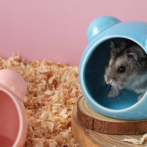 VanEnjoy 2 Pack Ceramic Hamster Hideout Red and Blue Small Animal Hides for Gerbils Mice Cute Summer Cooling Houses for Cage Accessories thumbnail 6