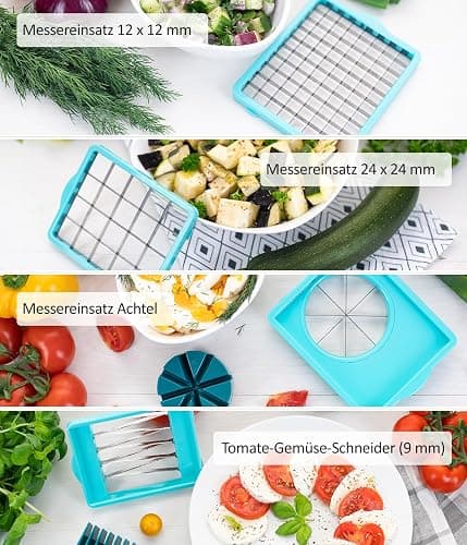 Nicer Dicer Chef Professional Gemüsescheider 23-tlg. Gemüsehobel manuell mit 5.2L großem Auffangbehälter Frischhaltedeckel, Spiraleinsätze, Tomatenschneider, Julienne, Salatschneider mit Rezeptbuch thumbnail 3