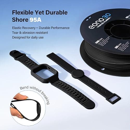 EONO3D TPU Filament Matte 95A 1.75mm, 1kg - Shore 95A Flexible & Durable TPU, Matte Black，Low-Gloss Matte Finish, Minimal Layer Lines, for Phone Cases, Wearables & Functional Parts thumbnail 3