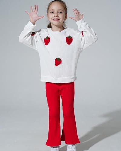 Toddler Girl Clothes Kids Outfits Long Sleeve Ribbed Sweatshirt Bell Bottom Pants Set Fall Winter Clothing for Girls thumbnail 2