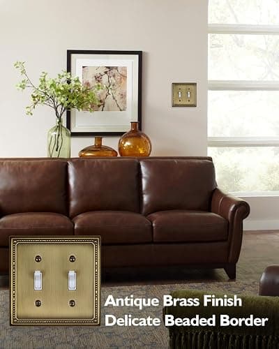 ZILLSEA 2-Pack Antique Brass Double Light Switch Cover Plates, 2 Gang Metal Switch Plate Covers, Decorative Pearl Design, 4.96''*4.88'', Midsize thumbnail 4