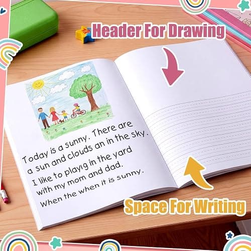 Gueevin 6 Pack Rainbow Primary Composition Notebook with Picture Space Bulk for Grades K-2 110 Page 8.5 X11'' Half Primary Journal K-2 Drawing Story for Back to School First Day of School thumbnail 4