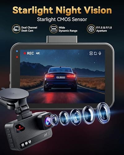 TERUNSOUl 4K+4K Dash Cam Front and Rear, Free 128GB Card Included, 5.8GHz WiFi Dash Camera for Cars, Built-in GPS, G-Sensor, 170°Wide Angle, 3" IPS Screen, 24H Parking Mode, Support 512GB Max thumbnail 3