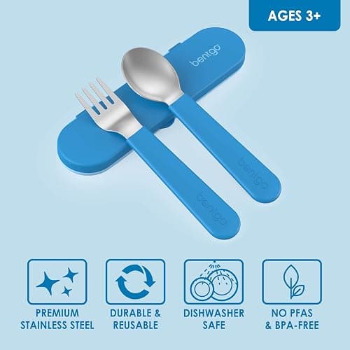 Bentgo Kids Stainless Steel Utensil Set - Reusable Fork, Spoon & Storage Case, PFAS- & BPA-Free, Easy-Grip Handles, Lightweight, Dishwasher Safe, School Lunch, Travel & Outdoors (Blue) thumbnail 4