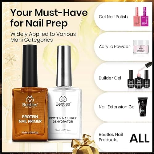 Beetles 15ml Protein Nail Prep Dehydrator and Primer Christmas nail Set - 2PCS Hema-Free & Acid Free Nail Bond Protein Prep Kit for Gel Nail Polish Acrylic Nail Supplies thumbnail 7