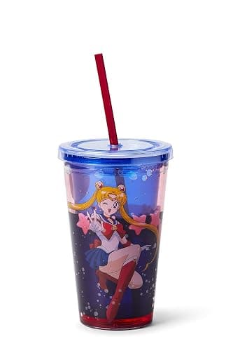 Sailor Moon Confetti Plastic Carnival Cup With Lid & Straw | Double-Wall Insulated Tumbler Cup Perfect For Sailor Moon Fans | Holds 16 Ounces - Image 1