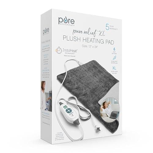 Pure Enrichment® PureRelief® XL Heating Pad - 12" x 24" Electric Heating Pad for Back Pain & Cramps, 6 Heat Settings, Soft Machine Wash Fabric, Auto-Off & Moist Heat (Charcoal Gray) thumbnail 8