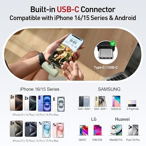 iWALK Portable Charger 5500mAh Next-Gen Small Power Bank 22.5W Fast Charging Battery USB-C Portable Phone Charger for iPhone 17/16/15 17 Plus 17 Pro Max iPad, Samsung Galaxy S25 S24 S23 Android, Green thumbnail 3
