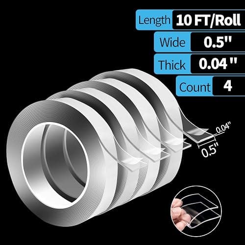 Art3d Double-Sided Tape (4-Roll of 10FT), Removable, Traceless, Washable, Reusable - Multipurpose Tape as Seen on TV (1/24" x 1/2" x 10', 4) thumbnail 2