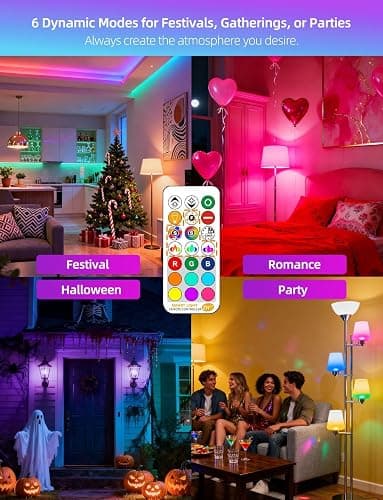 ILC Colour Changing Light Bulbs 85W Equivalent, Remote Control Light Bulb 2700K Warm White, LED RGB Light Bulb 6 Modes, Timing, Sync, E26 Screw Base (2 Pack) thumbnail 5
