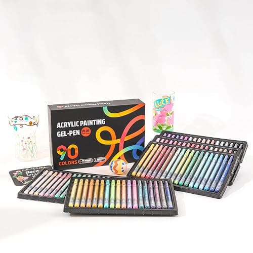 90 Colors Acrylic Gel Pens Set -1.0mm Bullet Tip Large Capacity Pens for Adult Coloring,Colored Gel Pens for Black Paper, Rock, Glass, Fabric, DIY Art Crafts,School Supplies thumbnail 5